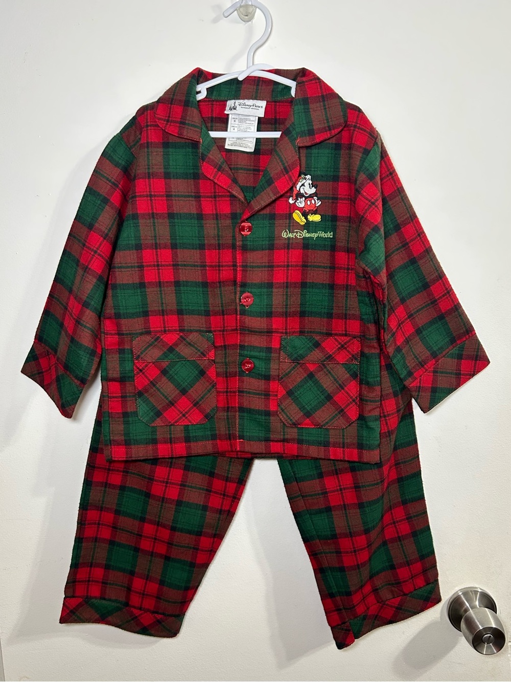 Disney Parks Red and Green Plaid Mickey Mouse Walt Disney World pajama Set